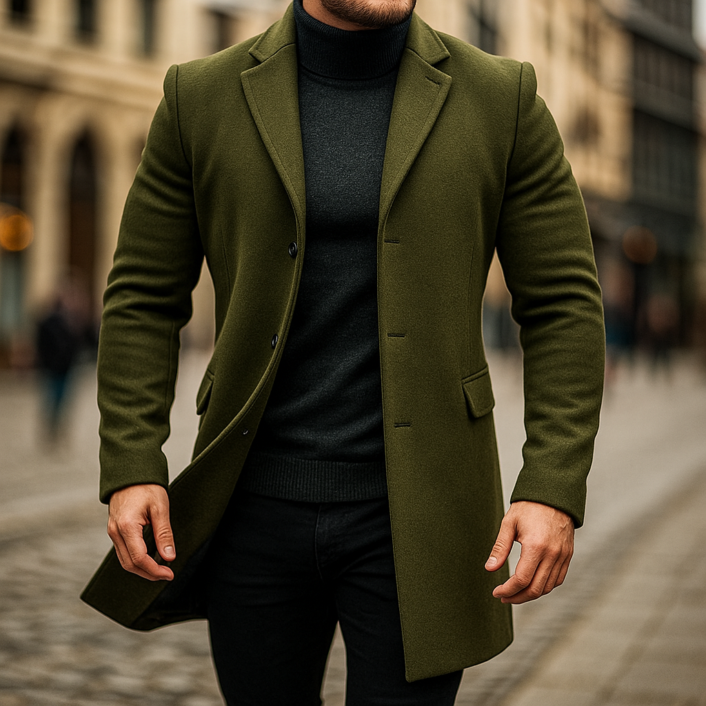 Wool Trench Coat for Men Khaki