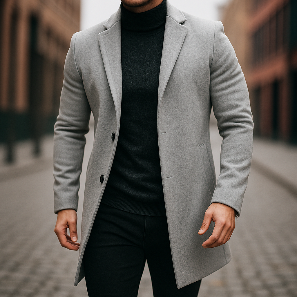 Wool Trench Coat for Men Grey