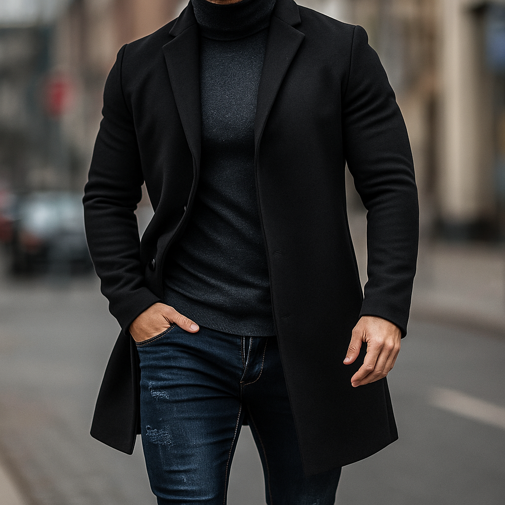 Wool Trench Coat for Men Black