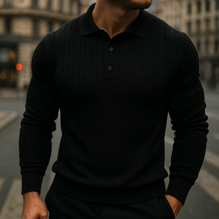 Knitted Wool Polo - Premium Quality Merino Wool Black