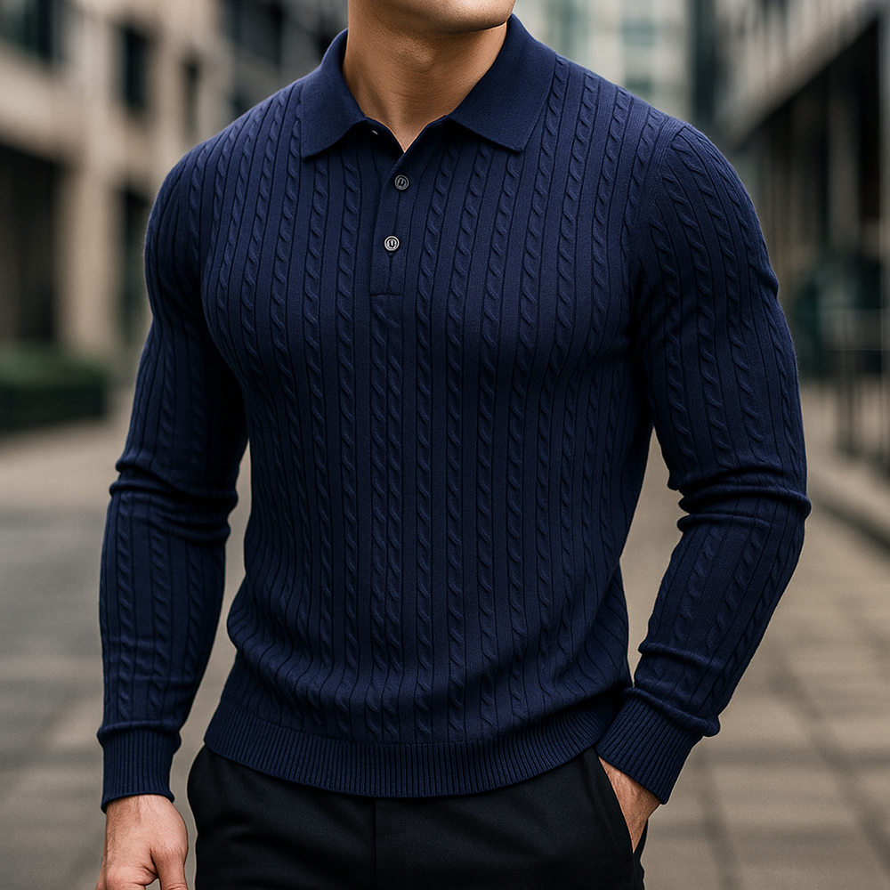 Knitted Wool Polo - Premium Quality Merino Wool Navy Blue
