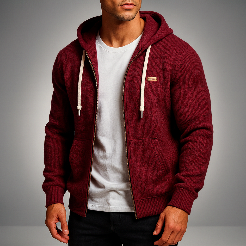 Men's Zip-Up Cardigan - Stylish and Comfortable Red