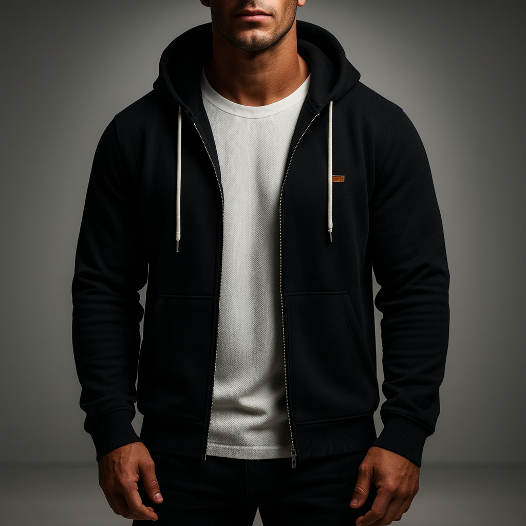 Men's Zip-Up Cardigan - Stylish and Comfortable Black