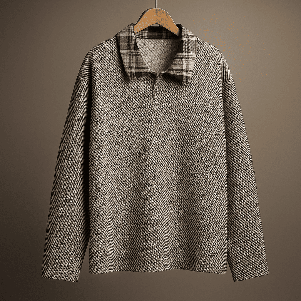 Men's Plaid Collar Sweatshirt Light Gray