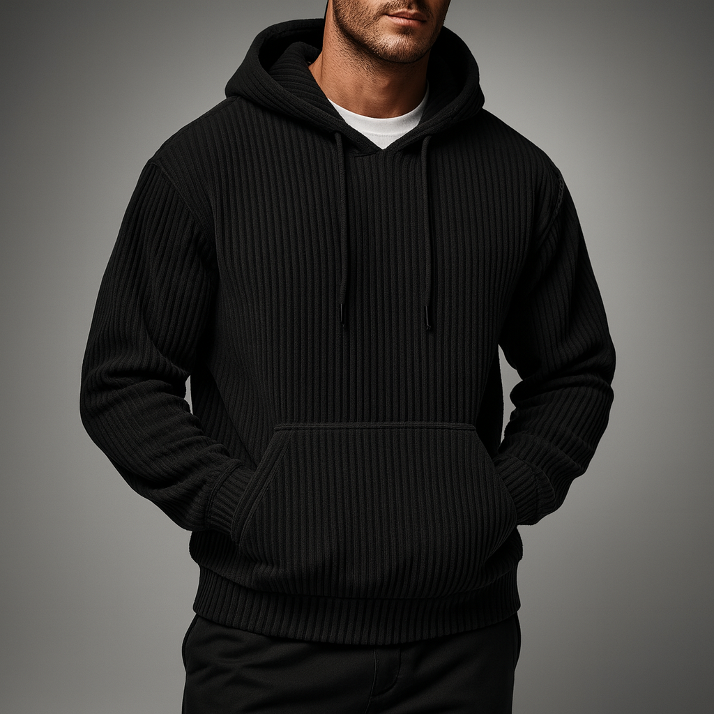 Men's Ribbed Corduroy Hoodie Black