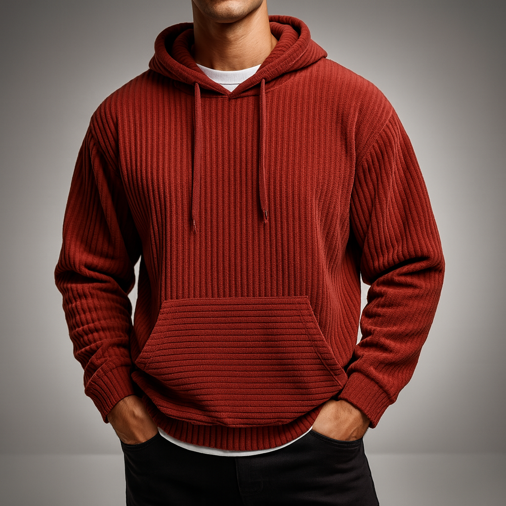 Men's Ribbed Corduroy Hoodie Red