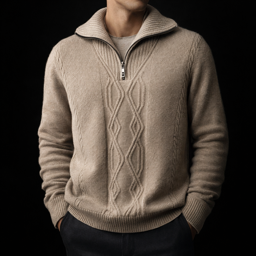 Men's Merino Wool Sweater - Monaco Style Champagne Beige