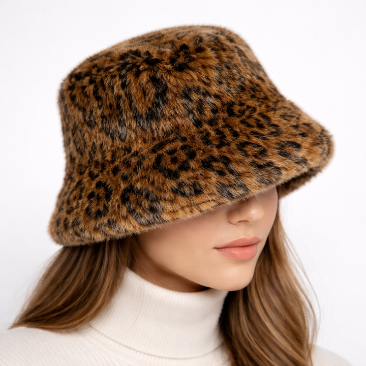 Leopard Print Faux Fur Bucket Hat