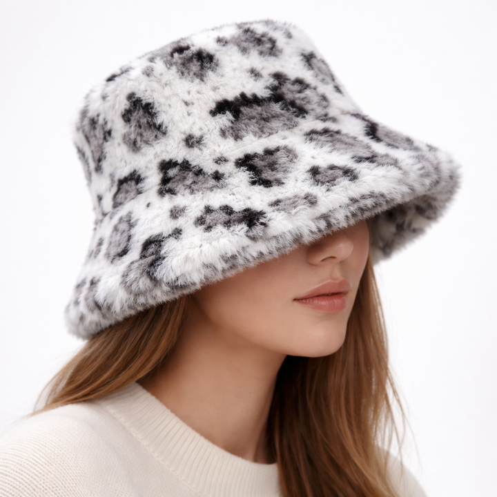 Leopard Print Faux Fur Bucket Hat