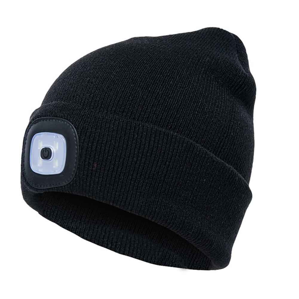 BrightBeam LED Knit Hat - Light-Up Knitted Beanie with Button Cell Power Black C