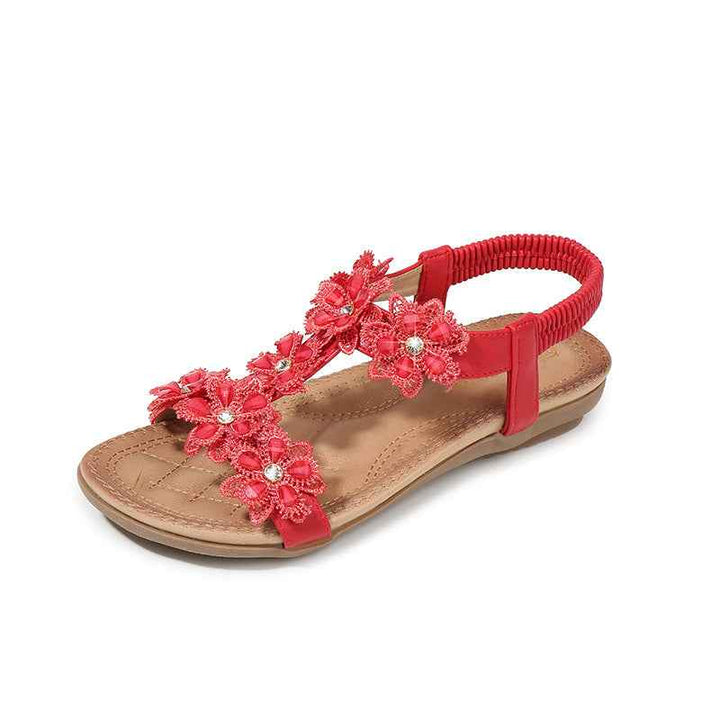 Large Size Sandals Women T-Shaped Flower Women Sandals Beach Sandals Red
