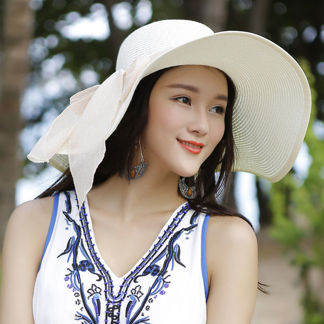 Beach sun protection straw hat White
