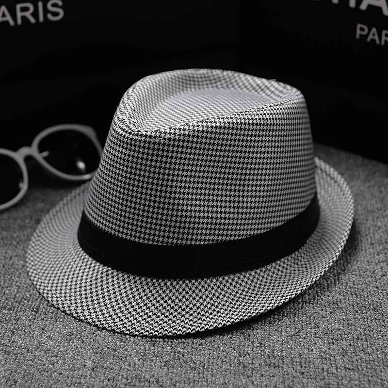 British Houndstooth Sun Hats for Men - Stylish European & American Outdoor Fashion Houndstooth black and white 58cm