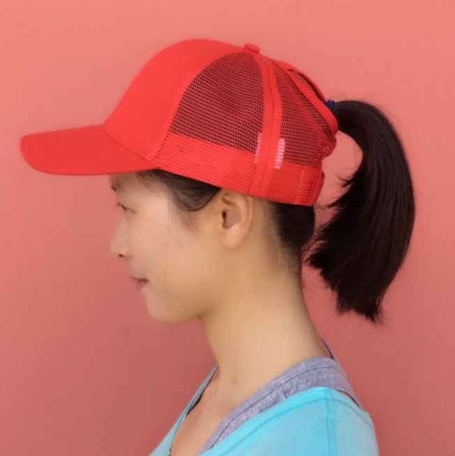 Casual Sunshade Duck Tongue Net Hat Ladies Ponytail Red Plain