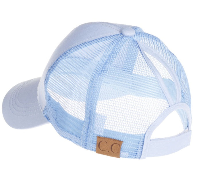 Casual Sunshade Duck Tongue Net Hat Ladies Ponytail Sky blue Plain