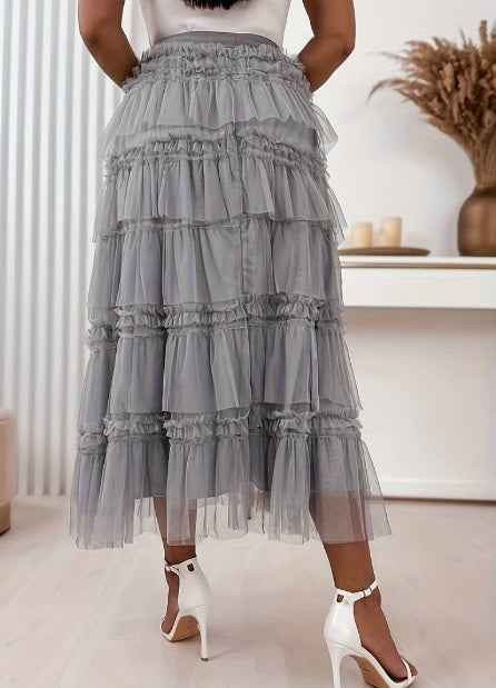 Women's Layered Tulle Midi Skirt - Elegant Design