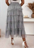 Women's Layered Tulle Midi Skirt - Elegant Design