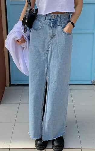 Women's Slit Maxi Denim Skirt L