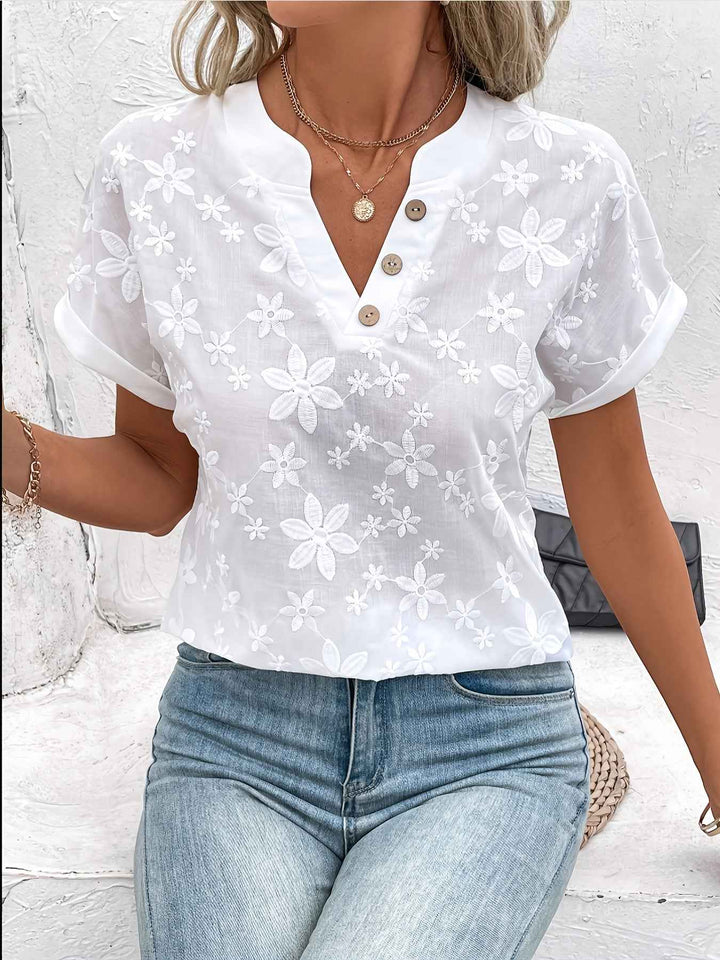Women's Floral Embroidered V-Neck Blouse