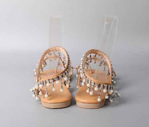 Women's Handmade Pearl Beaded Flat Beach Sandals