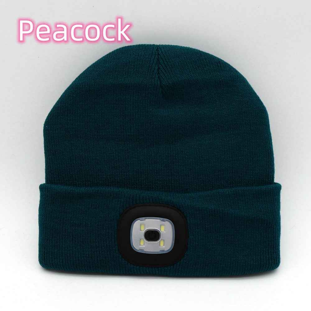 BrightBeam LED Knit Hat - Light-Up Knitted Beanie with Button Cell Power Peacock C
