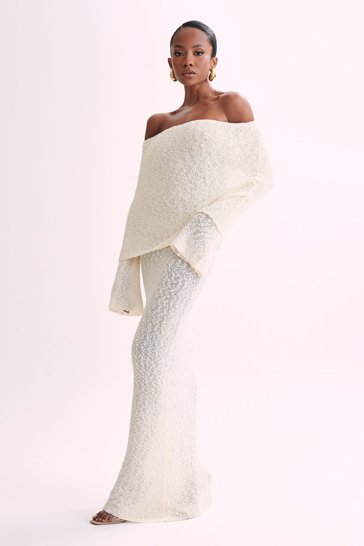Angel | Women's Bouclé Off-Shoulder Maxi Dress White