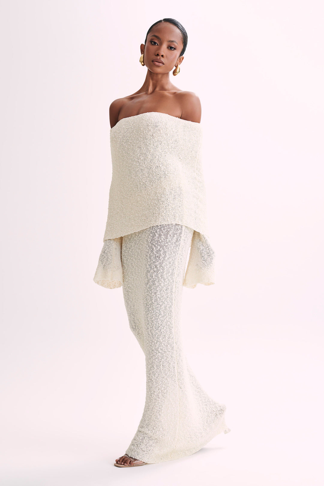 Angel | Women's Bouclé Off-Shoulder Maxi Dress