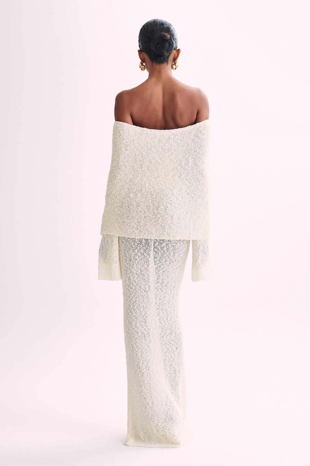 Angel | Women's Bouclé Off-Shoulder Maxi Dress