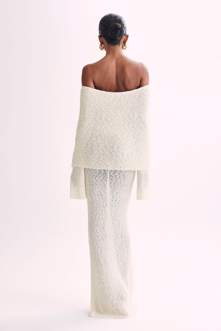 Angel | Women's Bouclé Off-Shoulder Maxi Dress