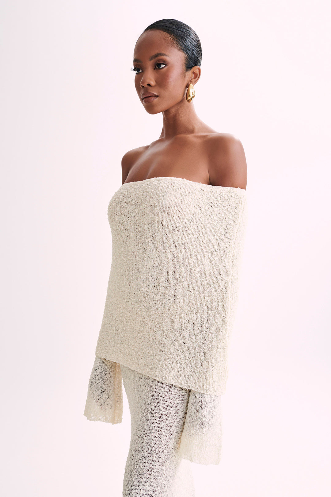 Angel | Women's Bouclé Off-Shoulder Maxi Dress