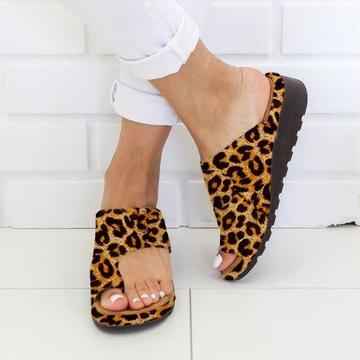 Women Slippers Flat Sole Casual Soft Big Toe Foot Sandal Leopard