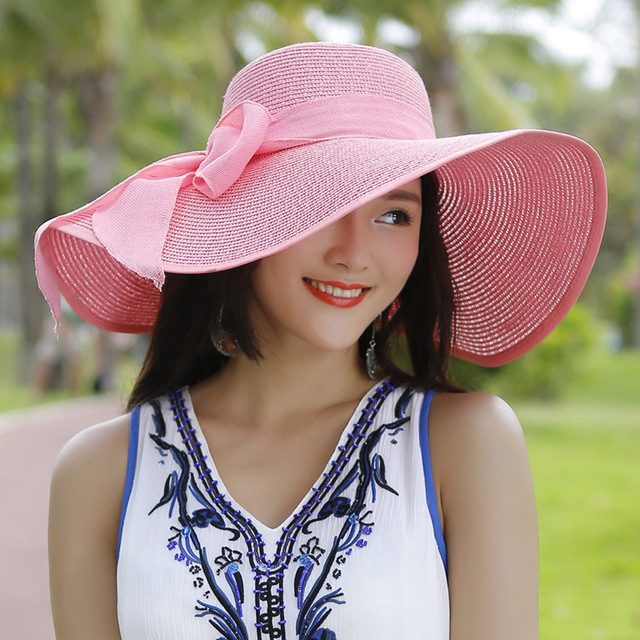 Beach sun protection straw hat Pink