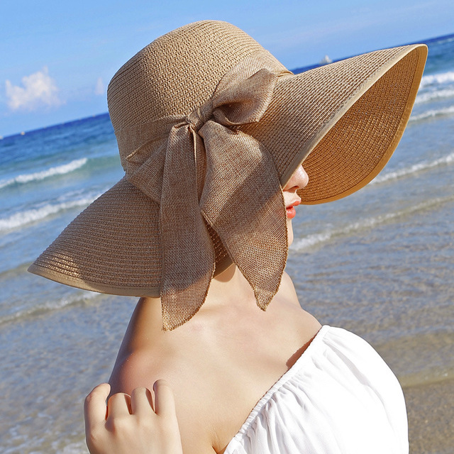 Beach sun protection straw hat Coffee