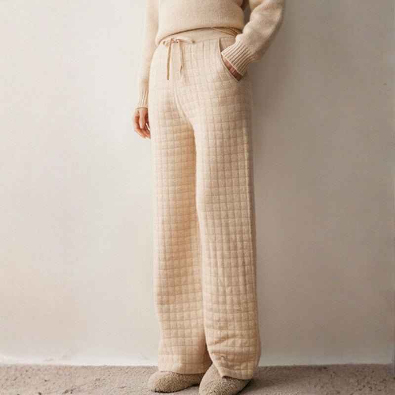 Women's Relaxed Fit Quilted Wide Leg Pants with Drawstring
