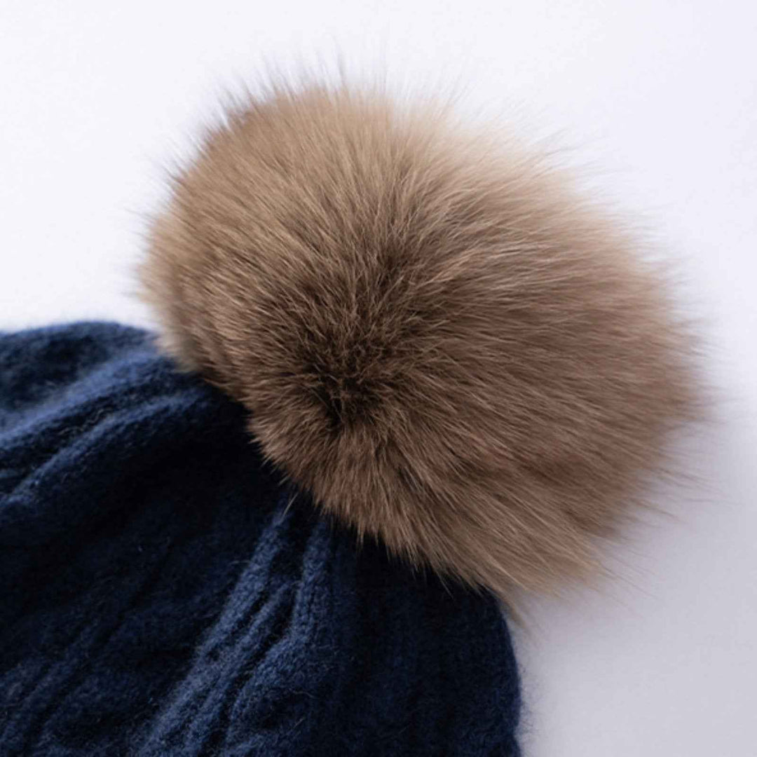 Cozy Cable Knit Beanie with Fur Pom-Pom