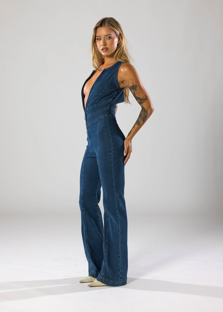Miu | Women's Denim Jumpsuit with Heart-Shaped Cutout