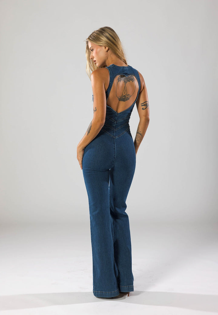 Miu | Women's Denim Jumpsuit with Heart-Shaped Cutout