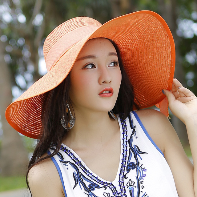 Beach sun protection straw hat Orange