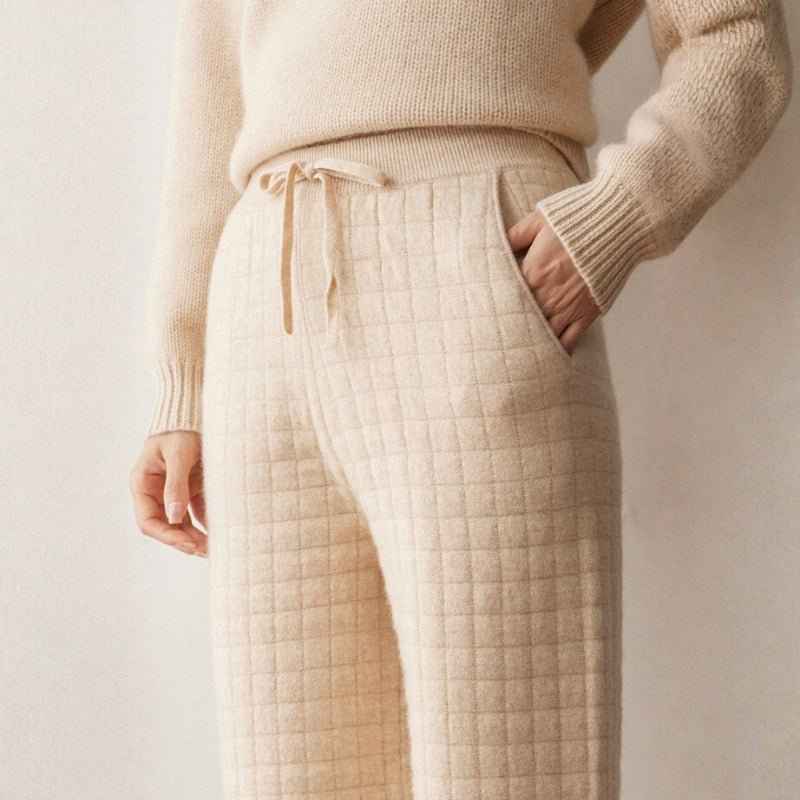 Women's Relaxed Fit Quilted Wide Leg Pants with Drawstring