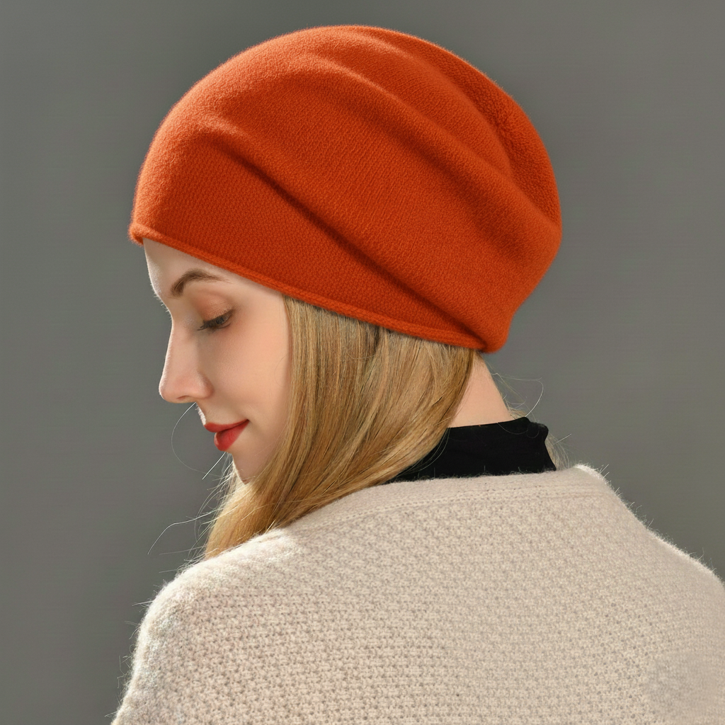 Ribbed Relaxed Fit Beanie | Solid Color Design Orange