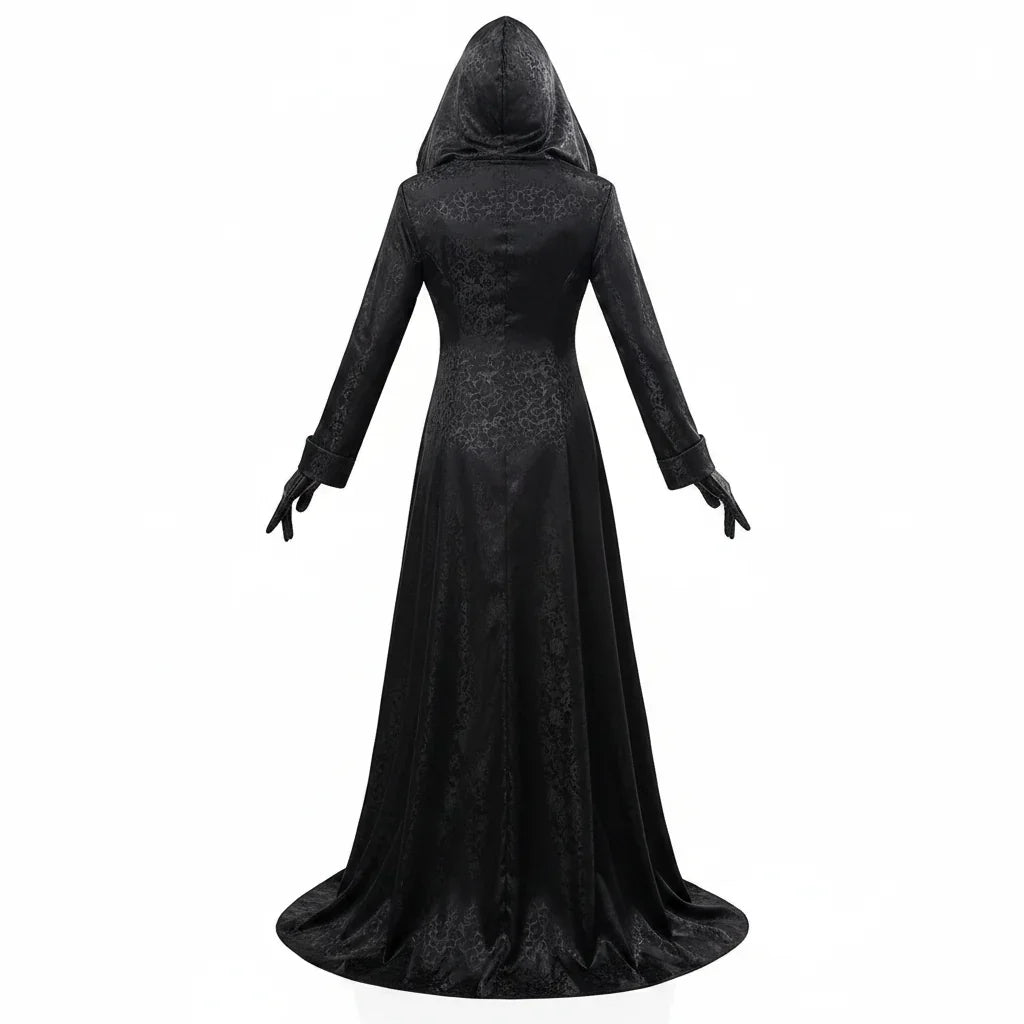 Halloween's Vampire Lady Costume with Jacquard Coat and Long Gown