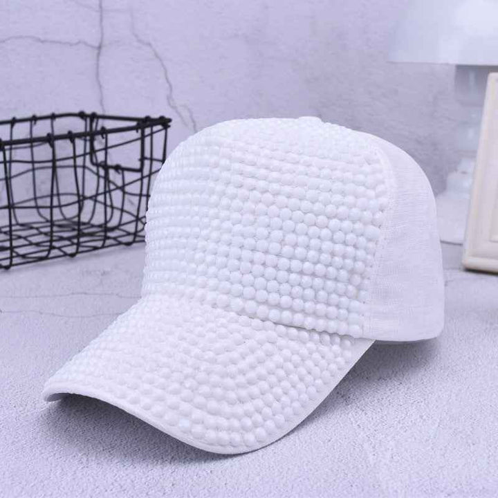 Luxury Sequins BaseballCap For Women White