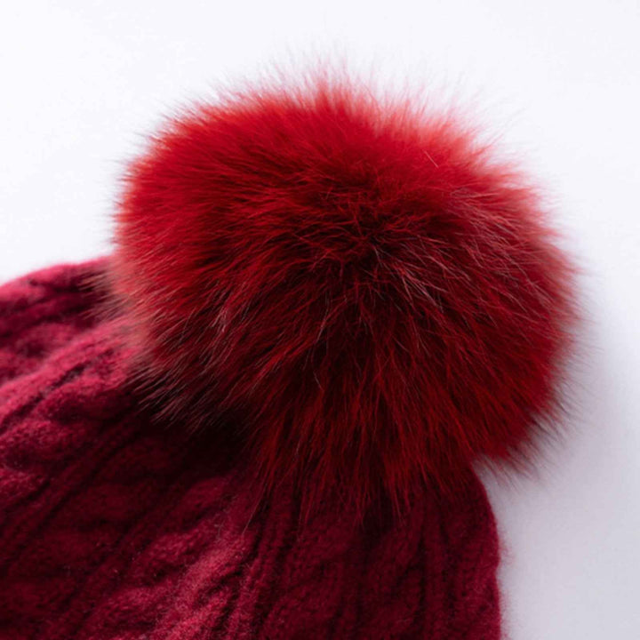 Cozy Cable Knit Beanie with Fur Pom-Pom