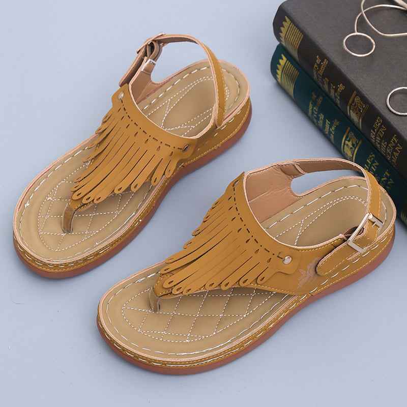 Women's Roman Cutout Thong Wedge Beach Sandals Yellow