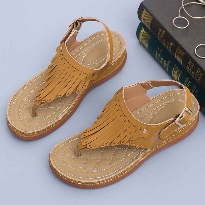 Women's Roman Cutout Thong Wedge Beach Sandals Yellow