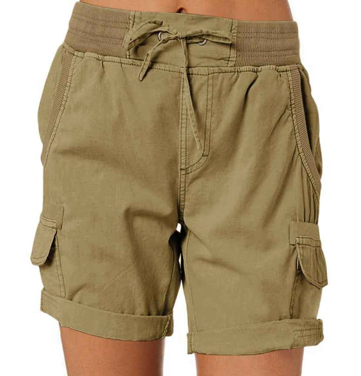 Women's Casual High-Waisted Utility Shorts Dark Khaki