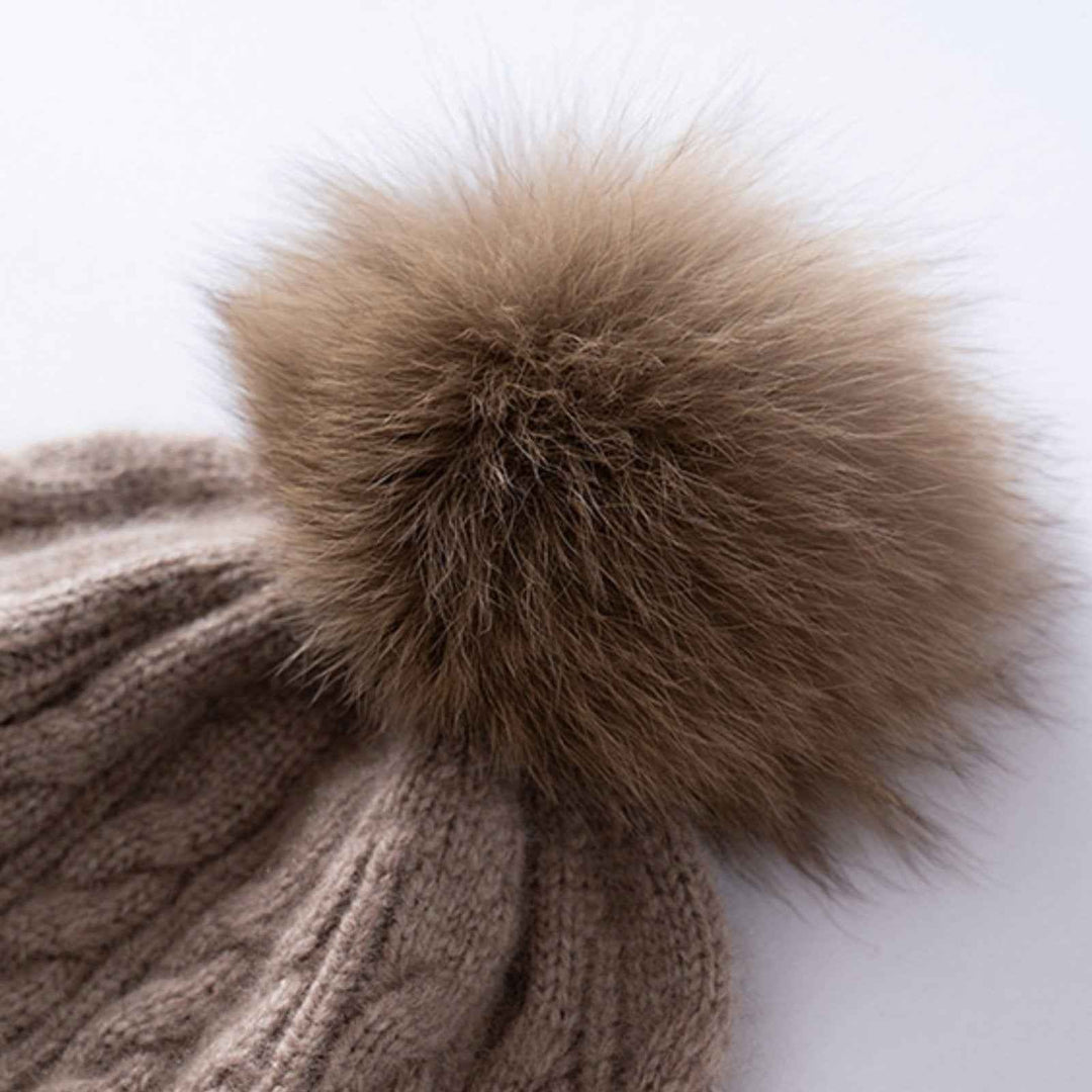 Cozy Cable Knit Beanie with Fur Pom-Pom