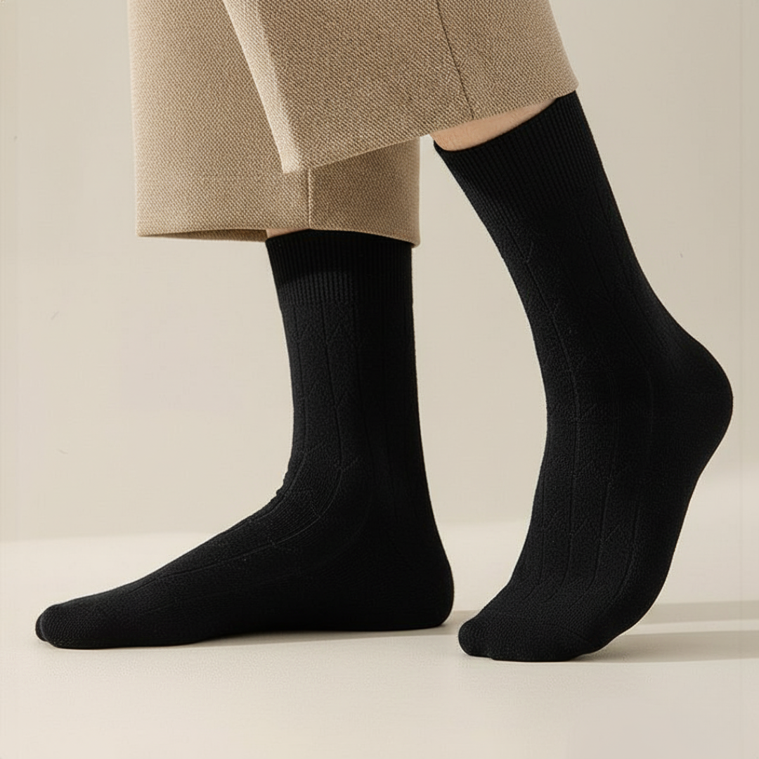 Ribbed Wool-Blend Crew Socks | Solid Length Design Black