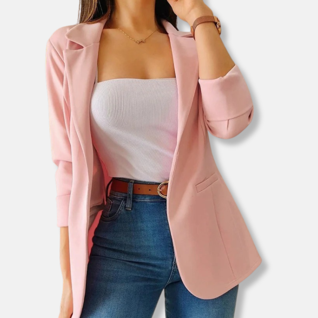 Women's Tailored Blazer – Three-Quarter Sleeve – Classic Lapels – Flap Pockets Pink