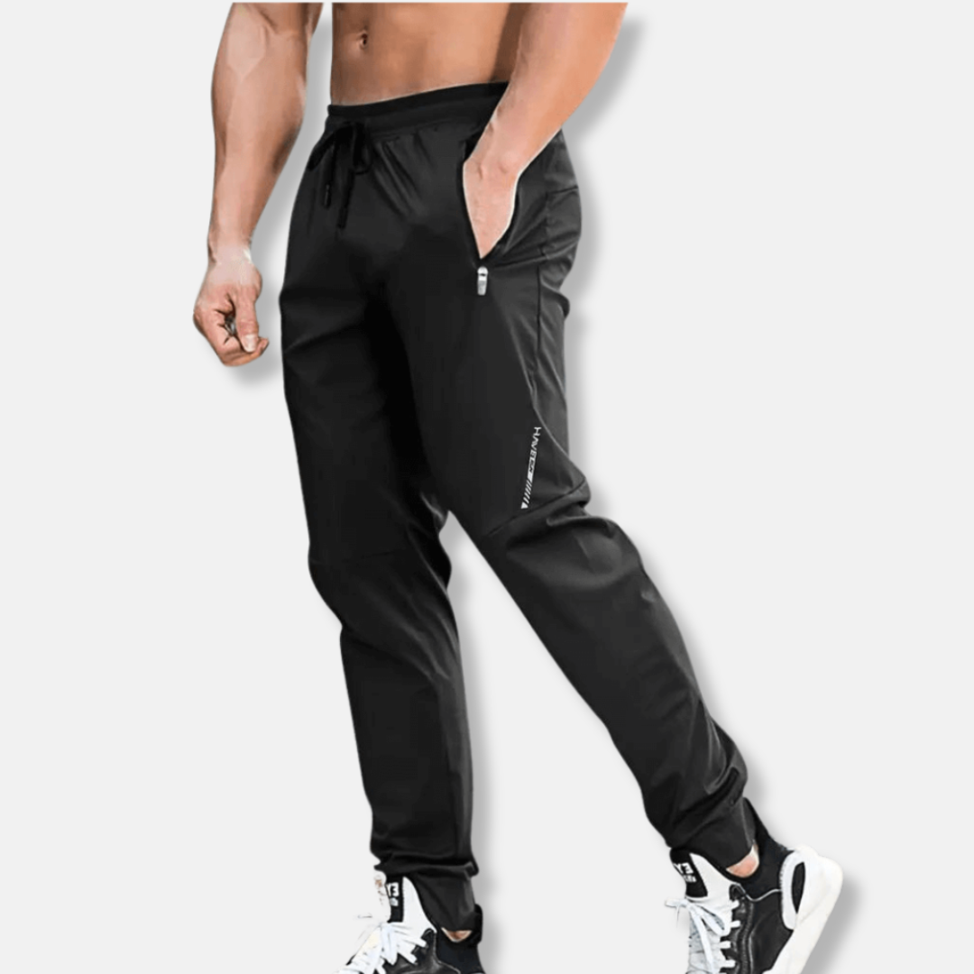 Men's Slim Fit Jogging Pants – Tapered Leg – Lightweight with Zipper Pockets & Drawstring Black